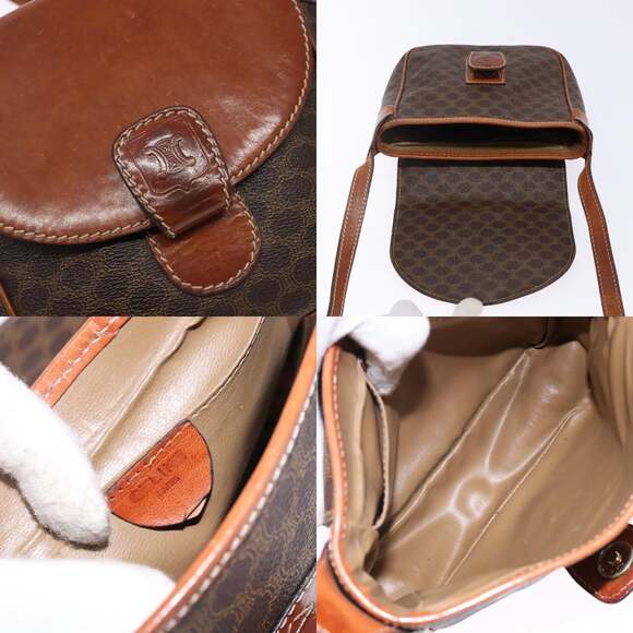 CELINE Macadam Canvas Shoulder Bag Pvc Leather Brown Gold - Picture 11 of 12